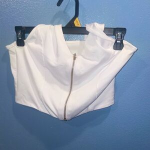 COPY - White zipper front halter crop top